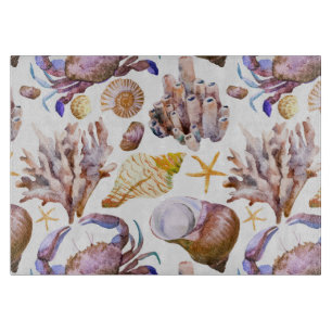 Watercolor Sea Life Pattern 4 Cutting Board