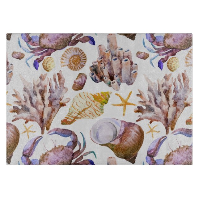Watercolor Sea Life Pattern 4 Cutting Board (Front)