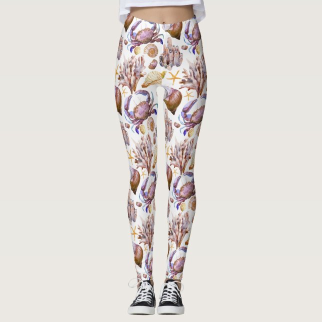 Watercolor Sea Life Pattern 4 Leggings (Front)