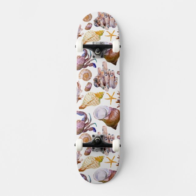 Watercolor Sea Life Pattern 4 Skateboard (Front)