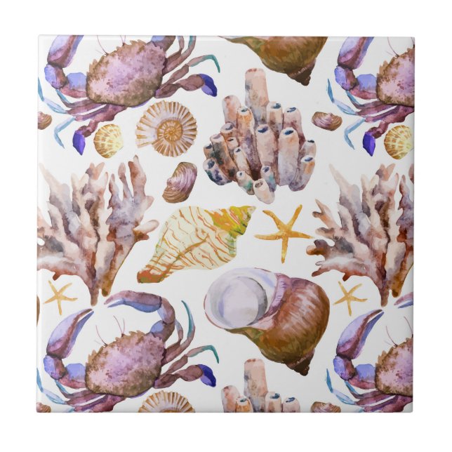 Watercolor Sea Life Pattern 4 Tile (Front)