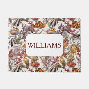 Watercolor Sea Life Pattern Add Your Name Doormat