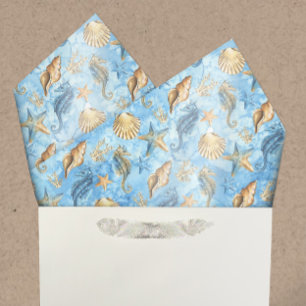 Watercolor Sea Life Pattern Shells Starfish Ocean Tissue Paper