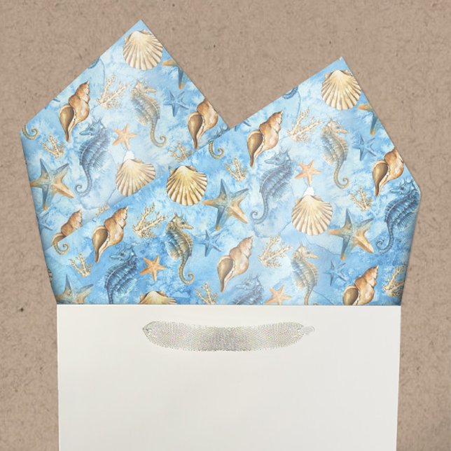 Watercolor Sea Life Pattern Shells Starfish Ocean Tissue Paper (Creator Uploaded)