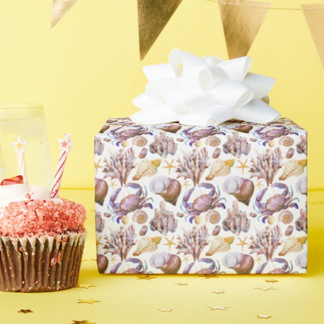 Watercolor Sea Life Pattern Wrapping Paper (Birthday Party)