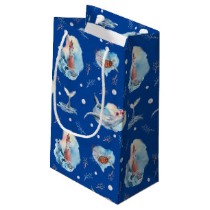 Watercolor Sea lighthouse Whale Deep Blue Small Gift Bag