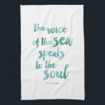 Watercolor Sea Quote Kitchen Towel<br><div class="desc">“The voice of the sea speaks to the soul.” Features the quote from Kate Chopin’s “The Awakening” in a brushstroke font and dreamy seaglass watercolor hues. Perfect for beach lovers,  beach houses,  or anyone who feels inspired by the ocean!</div>