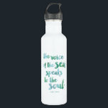 Watercolor Sea Quote Water Bottle<br><div class="desc">“The voice of the sea speaks to the soul.” Features the quote from Kate Chopin’s “The Awakening” in a brushstroke font and dreamy seaglass watercolor hues. Perfect for beach lovers,  beach houses,  or anyone who feels inspired by the ocean!</div>