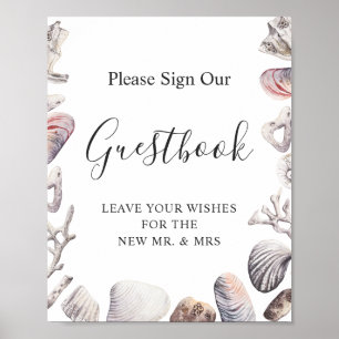 Watercolor Sea Shell Beach Wedding Guestbook Sign