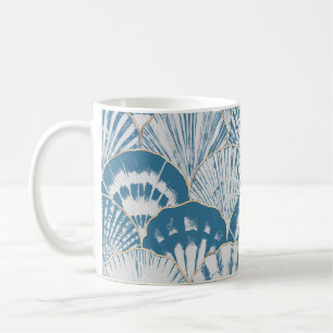 Watercolor sea shell japanese waves seamless patte coffee mug