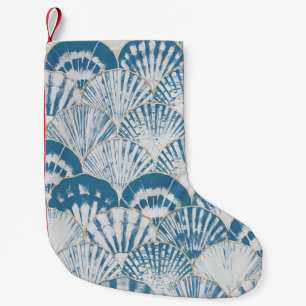 Watercolor sea shell japanese waves seamless patte small christmas stocking