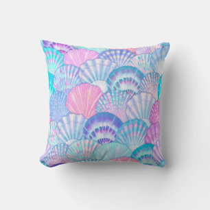 Watercolor sea shell seamless pattern. Hand drawn Cushion