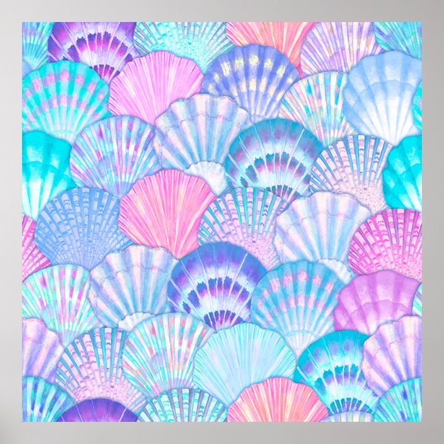 Watercolor sea shell seamless pattern. Hand drawn  Poster (Front)