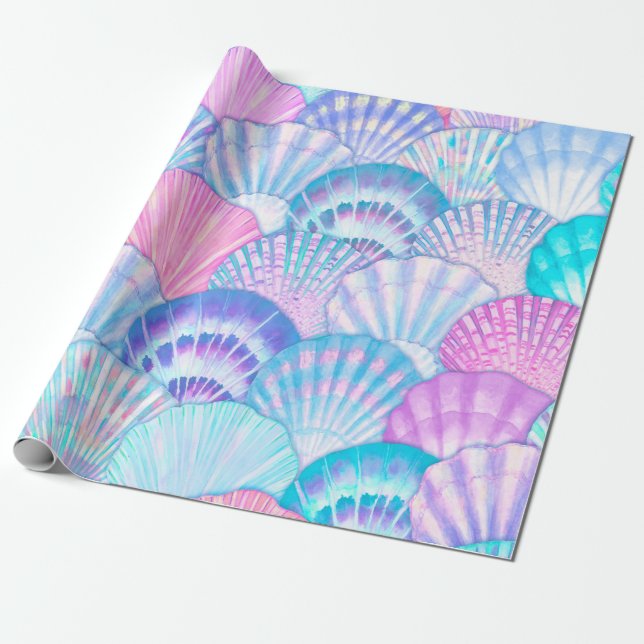Watercolor sea shell seamless pattern. Hand drawn  Wrapping Paper (Unrolled)