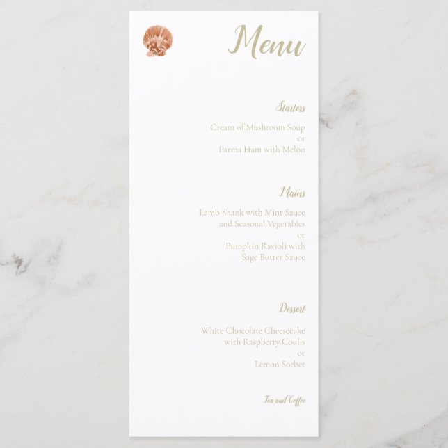 Watercolor Sea Shell Wedding Menu (Front)