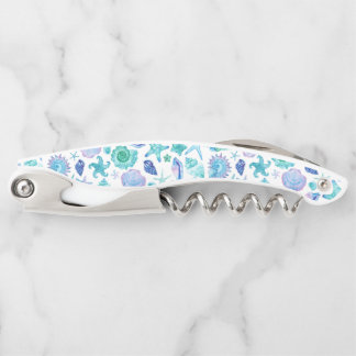 Watercolor Sea Shells and Starfish Corkscrew