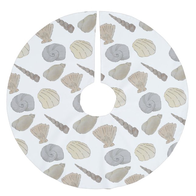 Watercolor Sea Shells Brushed Polyester Tree Skirt (Front)