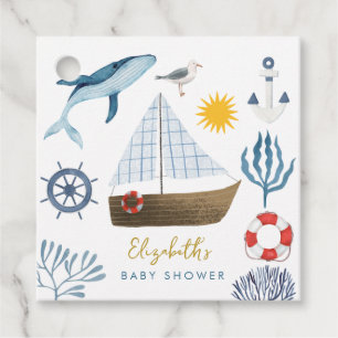 Watercolor Sea Ship,Sailor Whale Sea Baby Shower  Favour Tags
