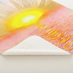 Watercolor Sea Sunset Gold Sun Doodles Mandala Sherpa Blanket