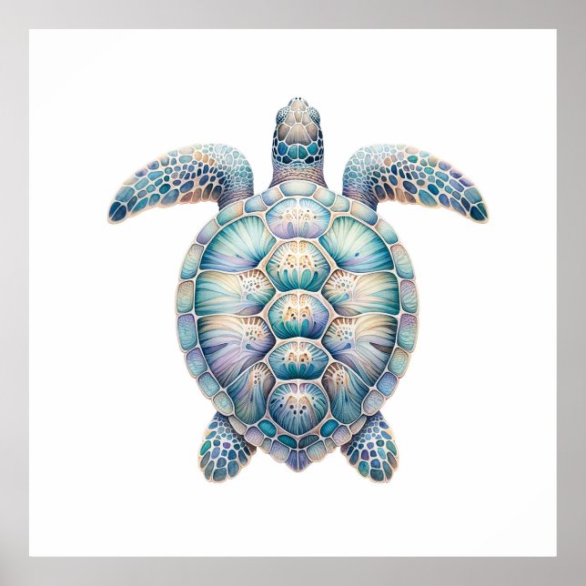 Watercolor Sea Turtle Art Poster (Front)