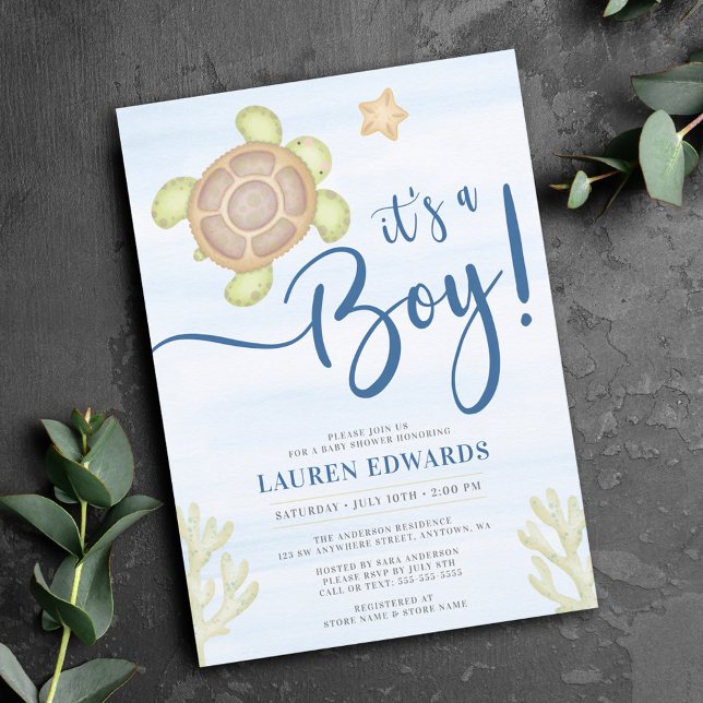 Watercolor Sea Turtle Boy Baby Shower Invitation (Creator Uploaded)