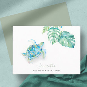 Watercolor Sea Turtle Bridesmaid Cards