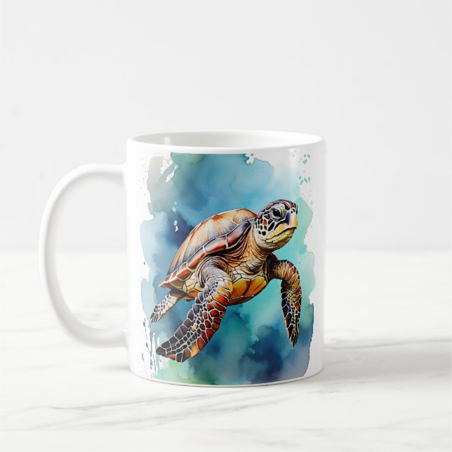 Watercolor Sea Turtle Coffee Mug (Left)