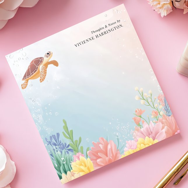 Watercolor Sea Turtle Coral Personalised  Notepad (Creator Uploaded)