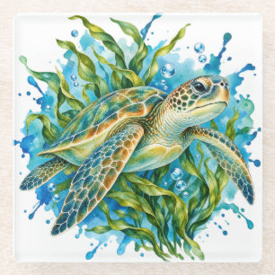 Watercolor Sea Turtle Glass Coaster