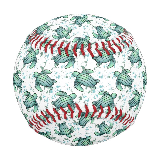 watercolor sea turtle green blue pattern animal baseball (Front)