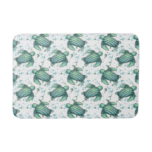 watercolor sea turtle green blue pattern animal bath mat