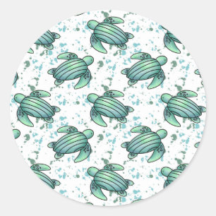watercolor sea turtle green blue pattern animal classic round sticker