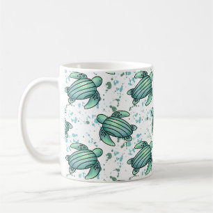 watercolor sea turtle green blue pattern animal coffee mug