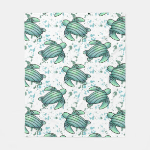 watercolor sea turtle green blue pattern animal fleece blanket