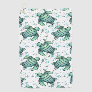 watercolor sea turtle green blue pattern animal golf towel