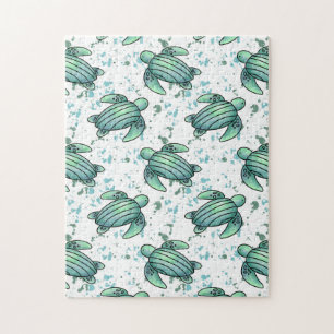 watercolor sea turtle green blue pattern animal jigsaw puzzle