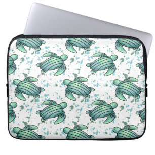 watercolor sea turtle green blue pattern animal laptop sleeve