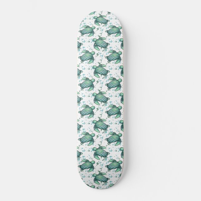 watercolor sea turtle green blue pattern animal skateboard (Front)