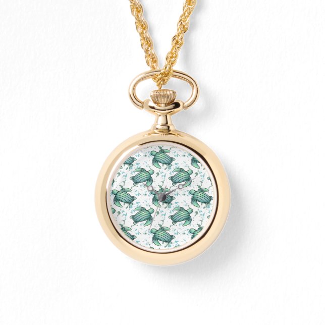 watercolor sea turtle green blue pattern animal watch (Front)
