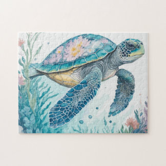 Watercolor Sea Turtle Marine Animal Jigsaw Puzzle