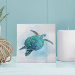 Watercolor Sea Turtle Nautical Coastal Ocean Tile<br><div class="desc">This ocean themed ceramic tile features a cute aqua blue sea turtle swimming on a splash of watercolor ocean wave.</div>