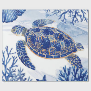 Watercolor Sea Turtle Ocean Blue Wrapping Paper