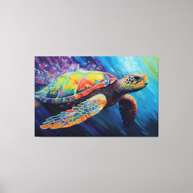 Watercolor Sea Turtle Painting Canvas Print (Front)