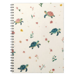 Watercolor Sea Turtle Pattern Cute Coastal Floral  Notebook