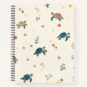 Watercolor Sea Turtle Pattern Cute Coastal Floral  Notebook