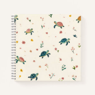 Watercolor Sea Turtle Pattern Cute Coastal Floral  Notebook