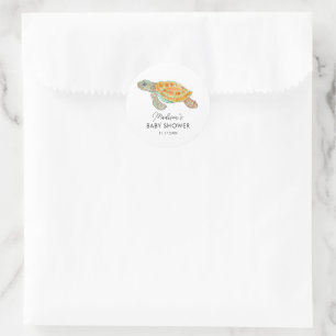Watercolor Sea Turtle Personalised Baby Shower Classic Round Sticker