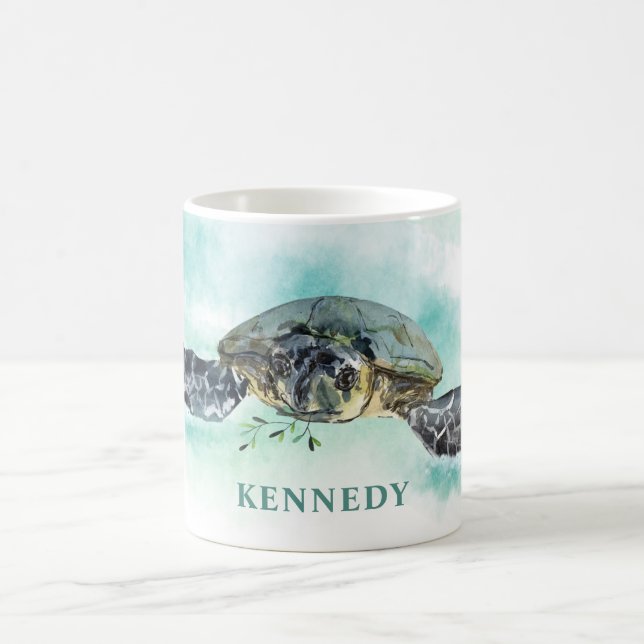 Watercolor Sea Turtle Personalised Coffee Mug (Center)
