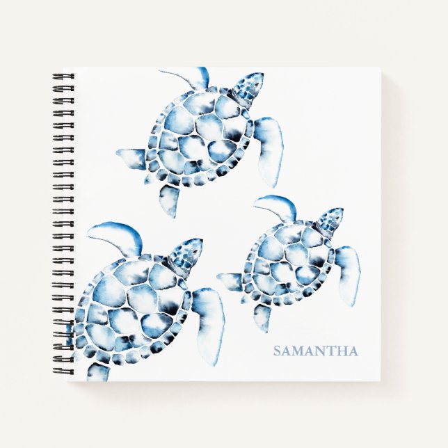 Watercolor Sea Turtle Personalised Notebook (Front)