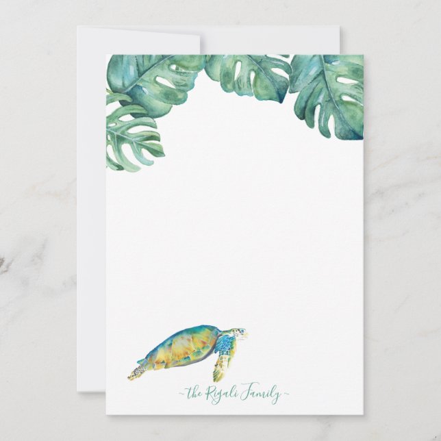 Watercolor Sea Turtle Personalised Stationery Card (Front)